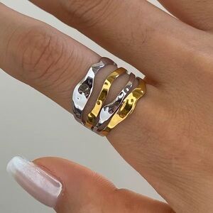18K Gold Plated Two-Tone Adjustable Ring